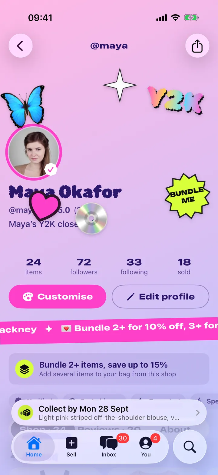 A Y2K-themed shop on HAUL, decorated with stickers